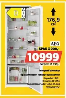 POWER AEG Integrert kjøleskap Tilpass Interiøret for høye gjenstander tilbud