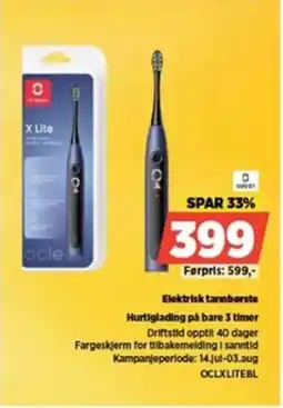 POWER Elektrisk tannborste Hurtiglading på bare 3 timer tilbud