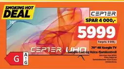 POWER CEPTER 70" 4K Google TV Google Cast og Voice-fjernkontroll tilbud