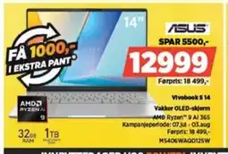 POWER ASUS Vivobook S 14 Vakker OLED-skjerm tilbud
