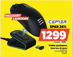 POWER CEPTER Trådløs gamingmus Veier kun 45 gram tilbud