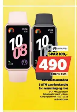 POWER HUAWEI Aktivitetsarmbånd 5 ATM vannbestandig for svømming og mer tilbud