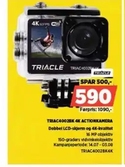 POWER TRIAC4002BK 4K ACTIONKAMERA Dobbel LCD-skjerm og 4K-kvalitet tilbud