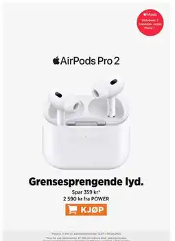 POWER AirPods Pro 2, NOK 2590 tilbud
