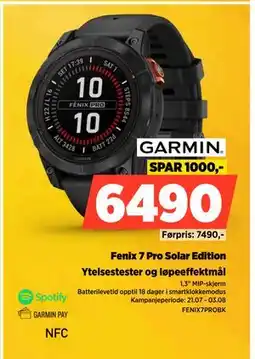 POWER Fenix 7 Pro Solar Edition, NOK 6490 tilbud