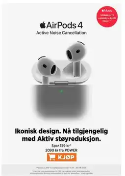 POWER AirPods 4, NOK 2090 tilbud