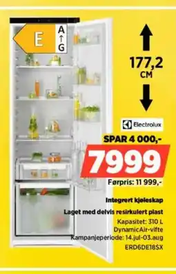 POWER ELECTROLUX Integrert kjøleskap Laget med delvis resirkulert plast tilbud
