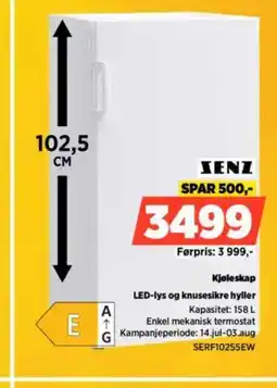 Kjøleskap LED-lys og knusesikre hyller