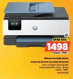 POWER HP OfficeJet Pro 8125e skriver Instant Ink-tjeneste og utvidet HP-garanti tilbud