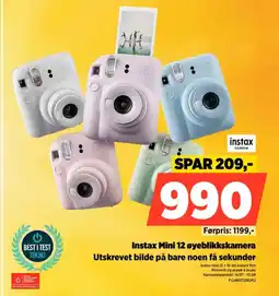 POWER Instax Mini 12 øyeblikkskamera Utskrevet bilde på bare noen få sekunder tilbud