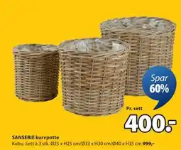 JYSK SANSEBIE kurvpotte, NOK 400 tilbud