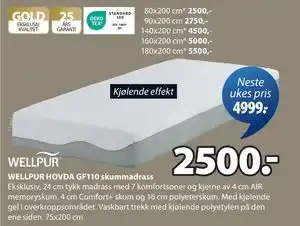 JYSK WELLPUR HOVDA GF110 skummadrass tilbud