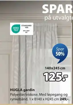 JYSK HUGLA gardin, NOK 125 tilbud