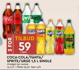 Coop Mega COCA-COLA/FANTA/ SPRITE/URGE 1,5 L SINGLE, NOK 59 tilbud