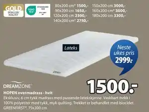 JYSK HOPEN overmadrass - hvit tilbud