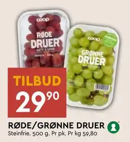 Coop Mega RØDE/GRØNNE DRUER, NOK 29.9 tilbud