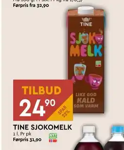 Coop Mega TINE SJOKOMELK, NOK 24.9 tilbud