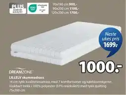 JYSK LILLELV skummadrass, NOK 1000 tilbud