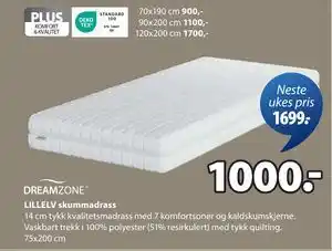 JYSK LILLELV skummadrass, NOK 1000 tilbud