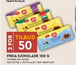 Coop Mega FREIA SJOKOLADE 100 G, NOK 50 tilbud