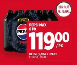 Meny PEPSI MAX 8 PK, NOK 119 tilbud