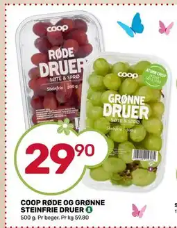 Matkroken COOP RØDE OG GRØNNE STEINFRIE DRUER, NOK 29.9 tilbud