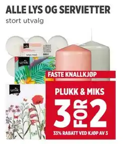 Meny ALLE LYS OG SERVIETTER tilbud
