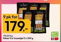 Gigaboks Pølser fra Vossakjøt 3 x 300 g, NOK 179 tilbud