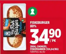 Meny FISKEBURGER 80%, NOK 34.9 tilbud