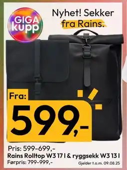 Gigaboks Rains Rolltop W3 17 l & ryggsekk W3 13 l tilbud