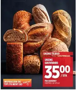 Meny UKENS GROVBRØD, NOK 35 tilbud