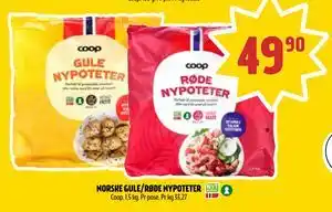 Coop Prix NORSKE GULE/RØDE NYPOTETER, NOK 49.9 tilbud