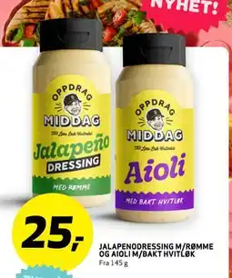 Bunnpris JALAPENODRESSING M/RØMME OG AIOLI M/BAKT HVITLØK, NOK 25 tilbud