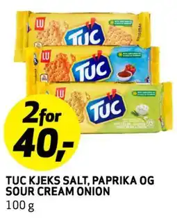 Bunnpris TUC KJEKS SALT, PAPRIKA OG SOUR CREAM ONION, NOK 40 tilbud
