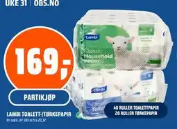 Coop Obs LAMBI TOALETT-/TØRKEPAPIR, NOK 169 tilbud