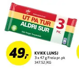 Bunnpris KVIKK LUNSJ, NOK 49 tilbud