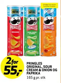 Bunnpris PRINGLES ORIGINAL, SOUR CREAM & ONION OG PAPRIKA, NOK 55 tilbud