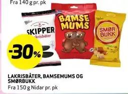 Bunnpris LAKRISBÅTER, BAMSEMUMS OG SMØRBUKK tilbud