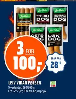 Coop Obs LEIV VIDAR PØLSER, NOK 100 tilbud