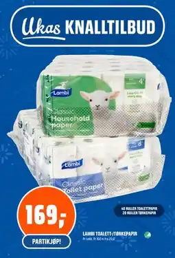 Coop Obs LAMBI TOALETT-/TØRKEPAPIR, NOK 169 tilbud