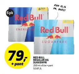Bunnpris RED BULL REGULAR OG SUKKERFRI, NOK 79 tilbud