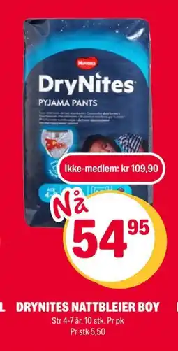 Coop Extra DRYNITES NATTBLEIER BOY, NOK 109.9, Medlemspris tilbud