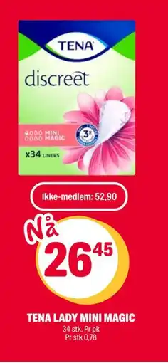 Coop Extra TENA LADY MINI MAGIC, NOK 52.9, Medlemspris tilbud
