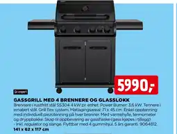 jem & fix Gassgrill med 4 brennere og glasslokk tilbud