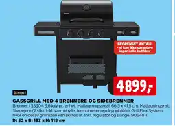 jem & fix Gassgrill med 4 brennere og sidebrenner tilbud