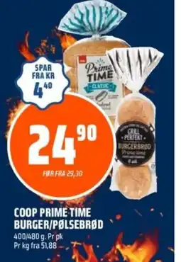 Coop Obs Coop Prime time burger/pølsebrød tilbud