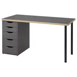IKEA Lagkapten / alex Skrivebord, grå/tremønstret svart, 140x60 cm tilbud