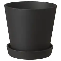 IKEA Smulgubbe Blomsterpotte med skål, inne/ute svart, 21 cm tilbud