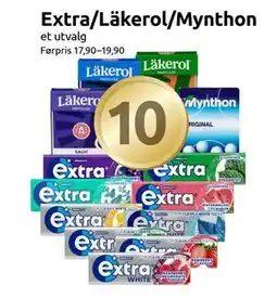 Joker Extra/Läkerol/Mynthon, NOK 10 tilbud