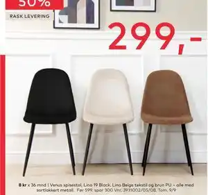Skeidar Venus spisestol, NOK 299 tilbud
